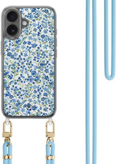 Casimoda iPhone 16 hoesje met blauw koord - Vintage blue floral