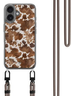Casimoda iPhone 16 hoesje met bruin koord - Cowhide chic