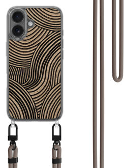 Casimoda iPhone 16 hoesje met bruin koord - Ebony waves