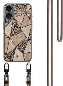 Casimoda iPhone 16 hoesje met bruin koord - Leopard abstract Zwart