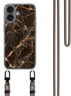 Casimoda iPhone 16 hoesje met bruin koord - Marmer bruin