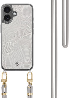 Casimoda iPhone 16 hoesje met grijs koord - Abstract waves Grijs/zilverkleurig