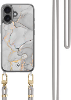 Casimoda iPhone 16 hoesje met grijs koord - Marmer grijs Grijs/zilverkleurig
