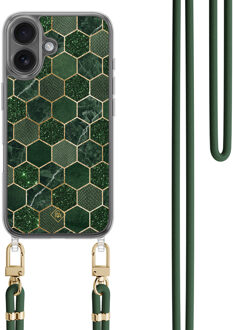 Casimoda iPhone 16 hoesje met groen koord - Kubus groen