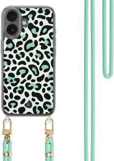 Casimoda iPhone 16 hoesje met mint koord - Leopard mint