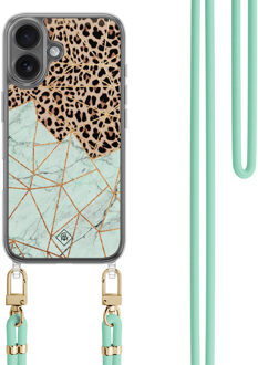 Casimoda iPhone 16 hoesje met mint koord - Luipaard marmer mint
