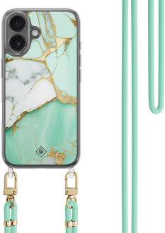 Casimoda iPhone 16 hoesje met mint koord - Marmer mintgroen