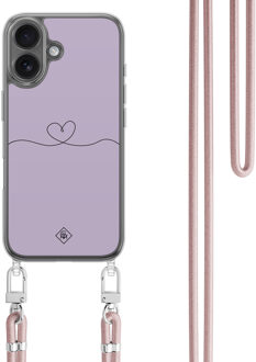 Casimoda iPhone 16 hoesje met rosegoud koord - Hart lila Paars