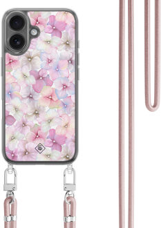 Casimoda iPhone 16 hoesje met rosegoud koord - Hortensia Paars