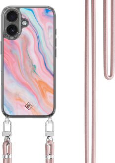 Casimoda iPhone 16 hoesje met rosegoud koord - Pink glam Paars