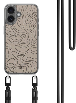 Casimoda iPhone 16 hoesje met zwart koord - Abstract lines Bruin/beige