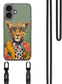 Casimoda iPhone 16 hoesje met zwart koord - Luipaard hipster Groen
