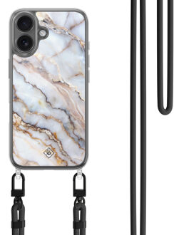 Casimoda iPhone 16 hoesje met zwart koord - Marble dream Grijs/zilverkleurig