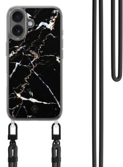 Casimoda iPhone 16 hoesje met zwart koord - Marmer zwart
