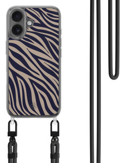 Casimoda iPhone 16 hoesje met zwart koord - Wavy twist Blauw