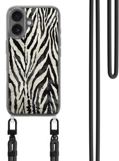 Casimoda iPhone 16 hoesje met zwart koord - Zebra Safari