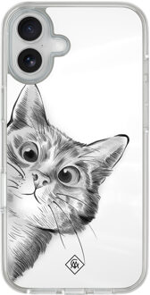 Casimoda iPhone 16 hybride hoesje - Kat kiekeboe Grijs/zilverkleurig
