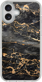 Casimoda iPhone 16 hybride hoesje - Marmer grijs brons Zwart