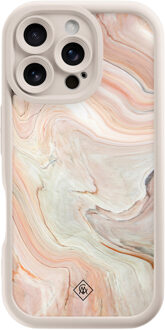 Casimoda iPhone 16 Pro beige case - Marmer waves Bruin/beige