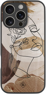 Casimoda iPhone 16 Pro glazen hardcase - Abstract gezicht bruin Bruin/beige