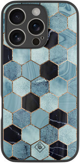 Casimoda iPhone 16 Pro glazen hardcase - Blue cubes Blauw