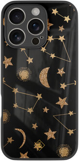Casimoda iPhone 16 Pro glazen hardcase - Counting the stars Zwart, Goudkleurig
