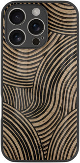 Casimoda iPhone 16 Pro glazen hardcase - Ebony waves Zwart, Bruin/beige