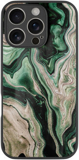 Casimoda iPhone 16 Pro glazen hardcase - Green waves Groen
