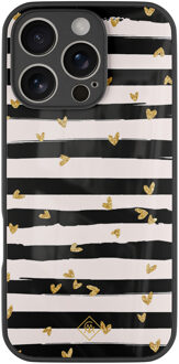 Casimoda iPhone 16 Pro glazen hardcase - Hart streepjes Zwart, Goudkleurig