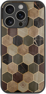 Casimoda iPhone 16 Pro glazen hardcase - Kubus bruin groen Bruin/beige
