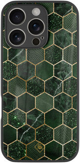 Casimoda iPhone 16 Pro glazen hardcase - Kubus groen