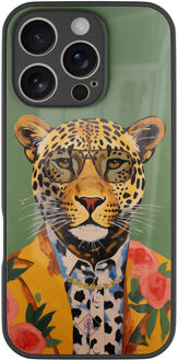 Casimoda iPhone 16 Pro glazen hardcase - Luipaard hipster Groen