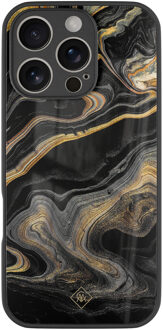 Casimoda iPhone 16 Pro glazen hardcase - Marbling Zwart, Goudkleurig
