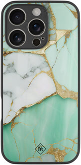 Casimoda iPhone 16 Pro glazen hardcase - Marmer mint goud