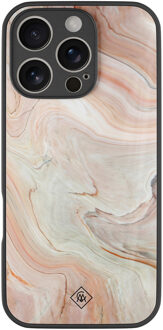 Casimoda iPhone 16 Pro glazen hardcase - Marmer waves Bruin/beige