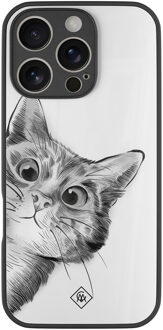Casimoda iPhone 16 Pro glazen hardcase - Peekaboo kat Grijs/zilverkleurig
