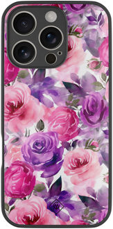 Casimoda iPhone 16 Pro glazen hardcase - Rosy blooms Roze