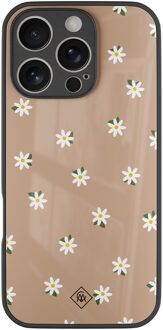 Casimoda iPhone 16 Pro glazen hardcase - Sweet daisies Bruin/beige