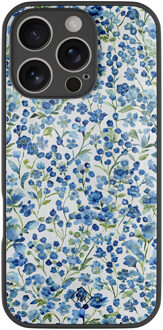 Casimoda iPhone 16 Pro glazen hardcase - Vintage blue floral Blauw