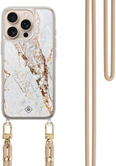 Casimoda iPhone 16 Pro hoesje met beige koord - Marmer goud Goudkleurig