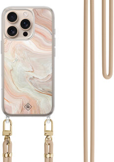 Casimoda iPhone 16 Pro hoesje met beige koord - Marmer waves Bruin/beige