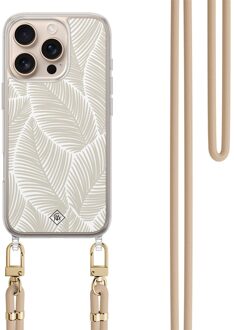 Casimoda iPhone 16 Pro hoesje met beige koord - Palm leaves beige Bruin/beige