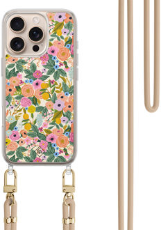 Casimoda iPhone 16 Pro hoesje met beige koord - Pink garden Roze