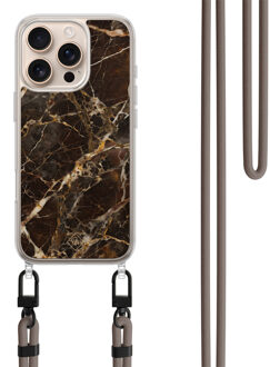 Casimoda iPhone 16 Pro hoesje met bruin koord - Marmer bruin Bruin/beige