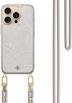 Casimoda iPhone 16 Pro hoesje met grijs koord - Abstract waves Grijs/zilverkleurig
