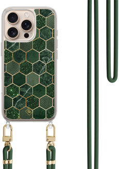 Casimoda iPhone 16 Pro hoesje met groen koord - Kubus groen