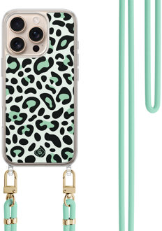 Casimoda iPhone 16 Pro hoesje met mint koord - Leopard mint