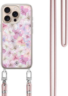 Casimoda iPhone 16 Pro hoesje met rosegoud koord - Hortensia Paars