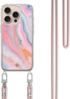 Casimoda iPhone 16 Pro hoesje met rosegoud koord - Pink glam Paars