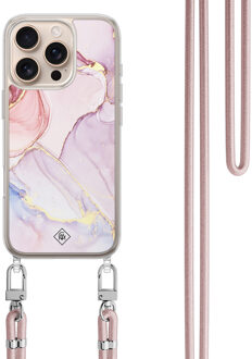Casimoda iPhone 16 Pro hoesje met rosegoud koord - Purple sky Paars